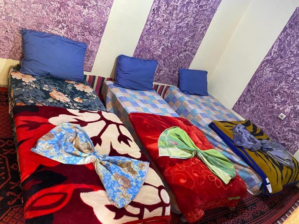 two beds sitting next to each other in a room at Taghia Gîte du Grimpeur in Taghia