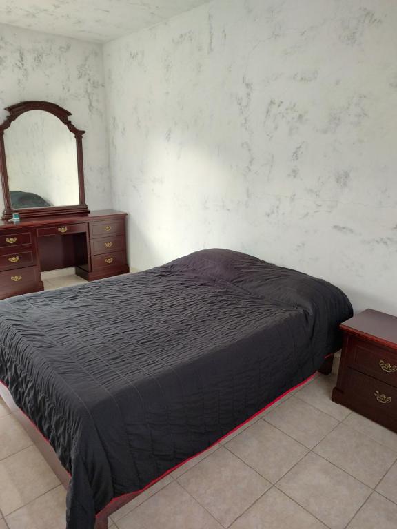 1 dormitorio con cama, tocador y espejo en Amplia Habitación privada, en Ciudad de México