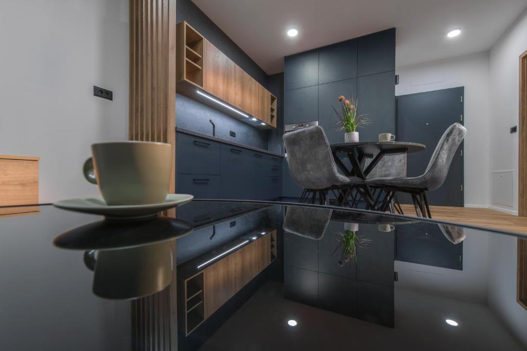 Kuchyň nebo kuchyňský kout v ubytování Apartmaji Harpf