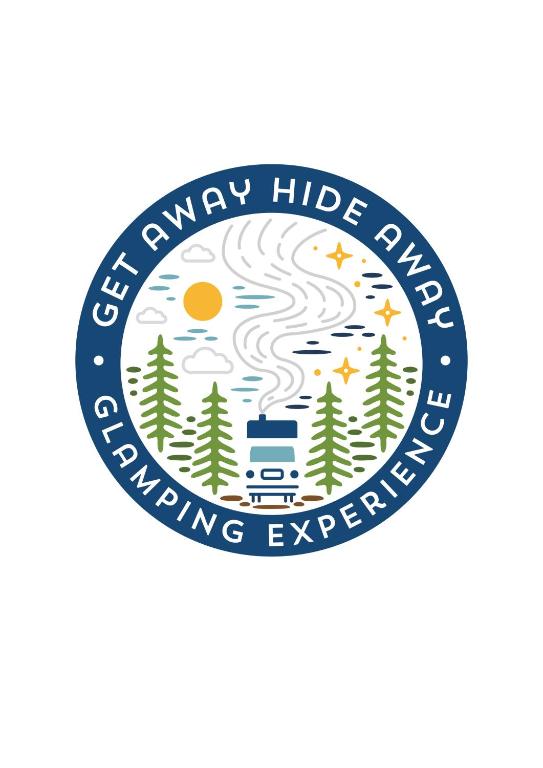 a logo for a camping experience with a train in a forest at Get Away Hide Away in East Dereham