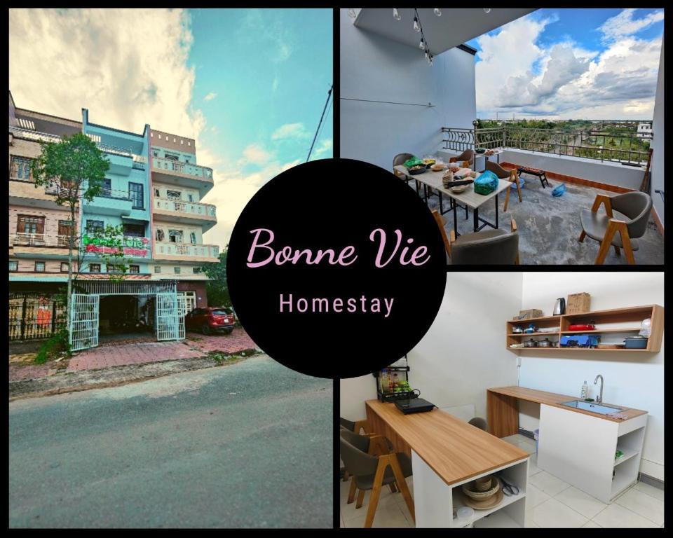 un collage de fotos de un edificio y una casa en Nhà nghỉ Bonne Vie' Homestay en Can Tho