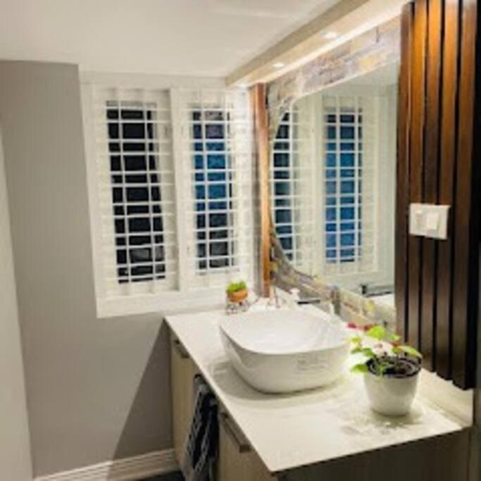 a bathroom with a sink and a window at Peppercorn Cottage, Vythiri. in Vythiri