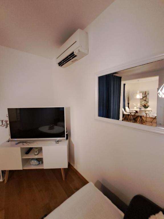 Televízia a/alebo spoločenská miestnosť v ubytovaní Apartman Blue