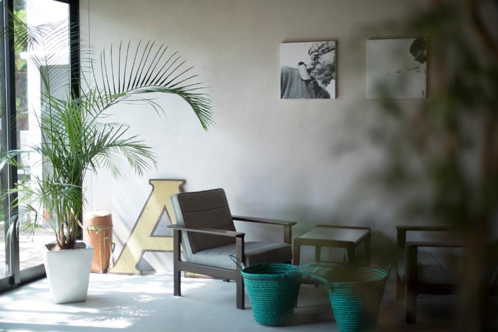 a room with a chair and a table and plants at AMIGO HOUSE in Zushi
