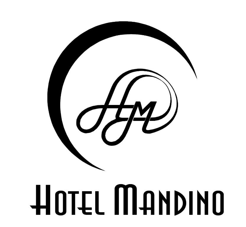 ein schwarzes Hotel-Mandino-Logo auf weißem Hintergrund in der Unterkunft Hotel Mandino in Alta Floresta