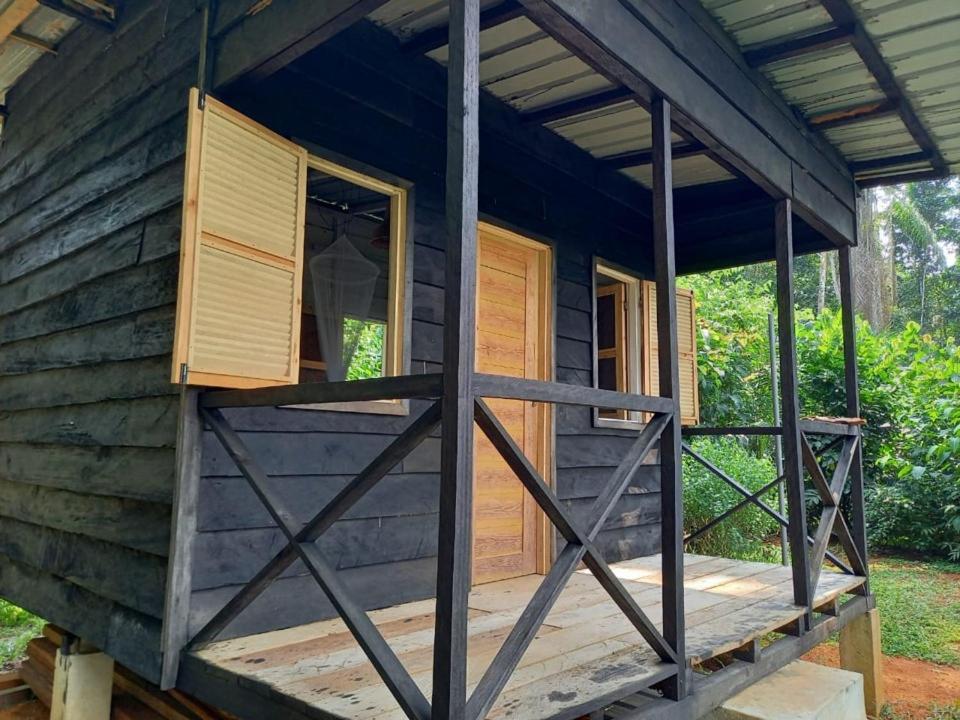 a house being constructed with a porch and windows at World's View Wild Camping Salaszoi, Principe Island in Santo António