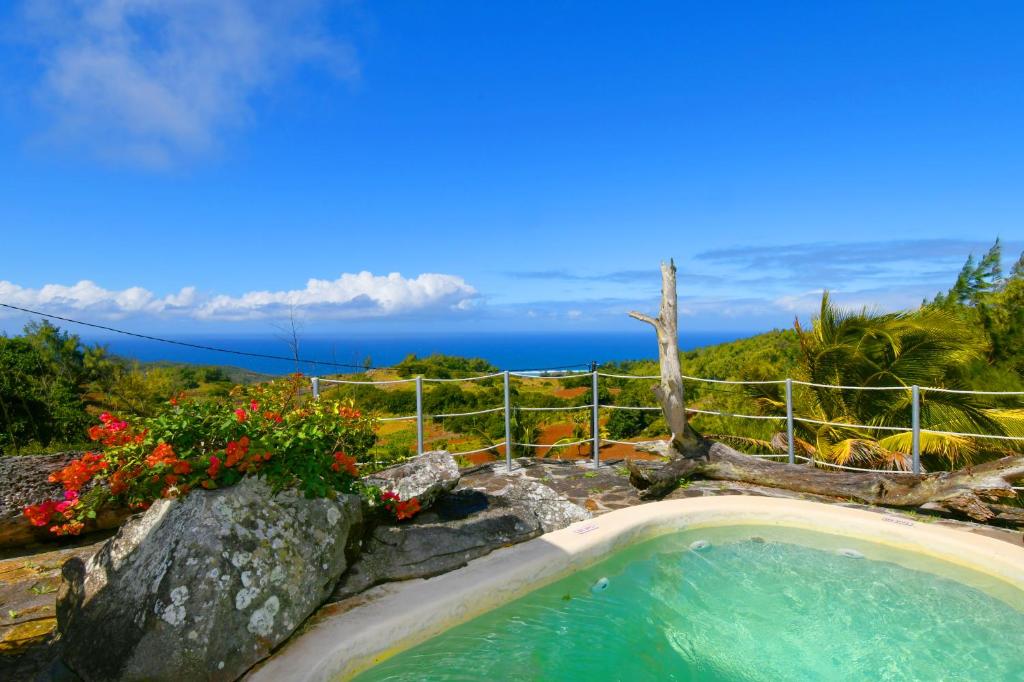 a swimming pool with a view of the ocean at Villa Lorizon in Rodrigues Island