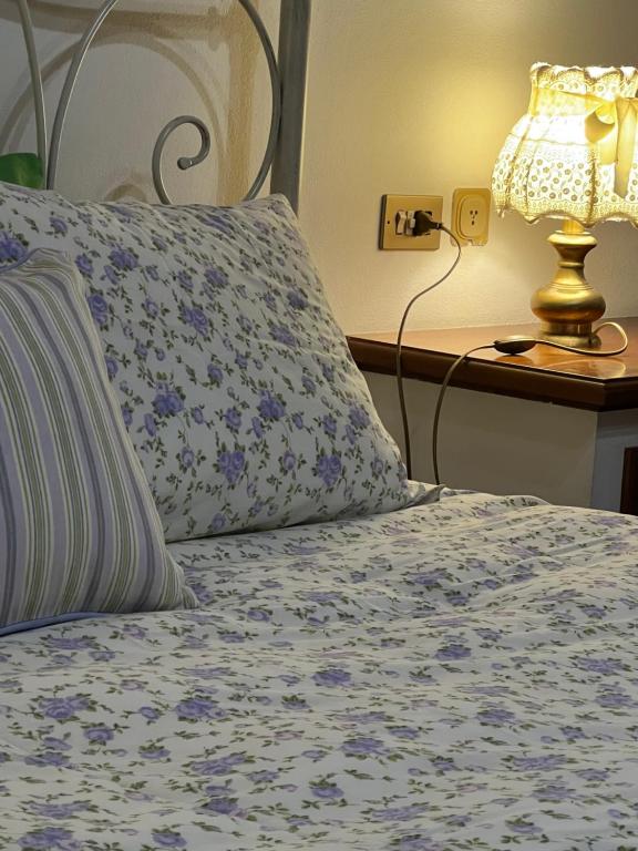 a bed with a pillow and a lamp on a table at CASA LUCIO in Grosseto