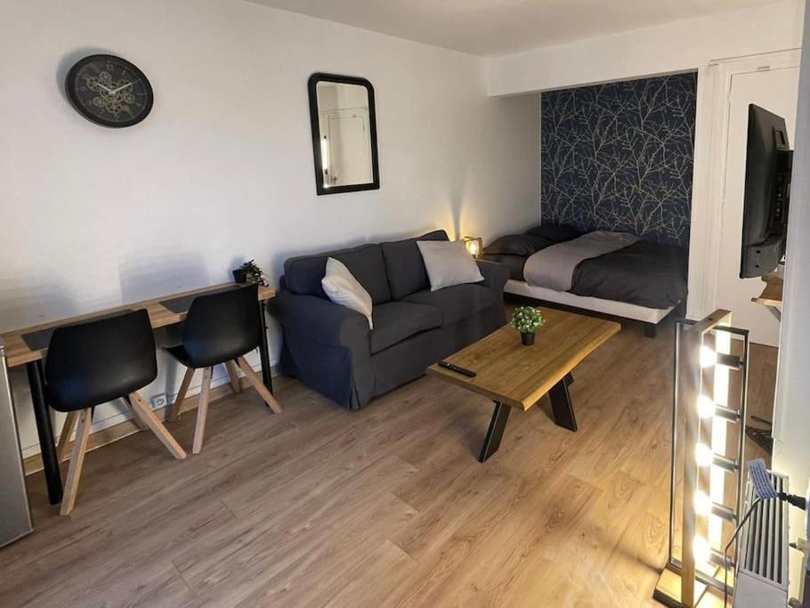 un salon avec un canapé et une table dans l'établissement Studio moderne à Antony, à Antony