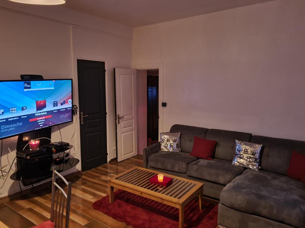 Televízia a/alebo spoločenská miestnosť v ubytovaní Appartement chaleureux à 35mn de Paris