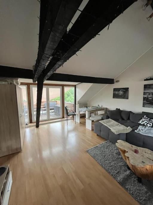 a living room with a couch and a table at Apartment Gartenblick in Alsdorf