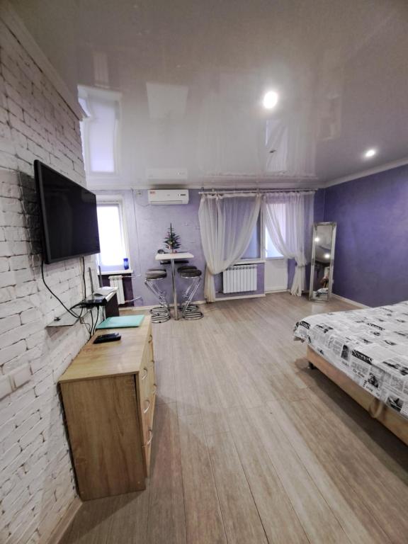 クルィヴィーイ・リーフにあるСтудия в центре городаのベッド1台、テレビが備わる広い客室です。