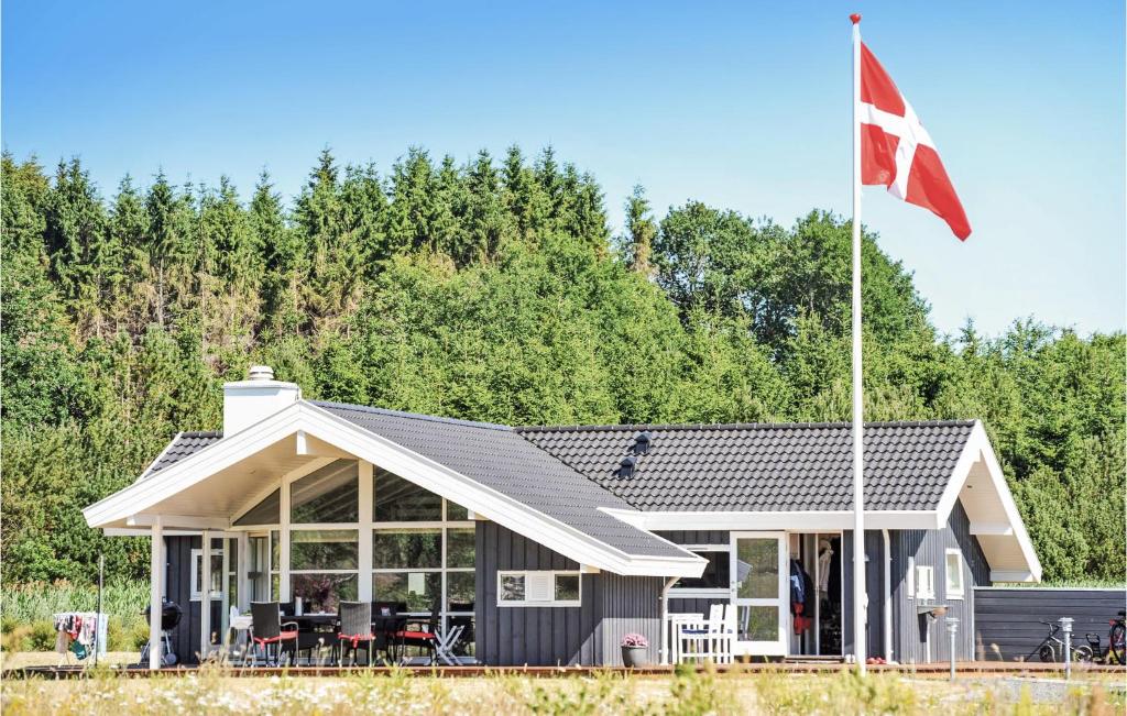 a house with a flag in front of it at Amazing Home In Ejstrupholm With Kitchen in Krejbjerg