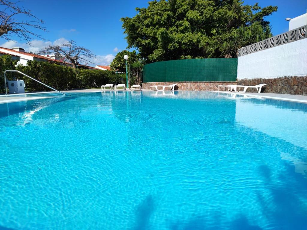 una grande piscina blu con sedie bianche di Sol de Maspalomas a Maspalomas