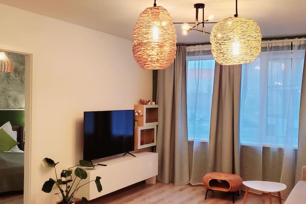 Televízia a/alebo spoločenská miestnosť v ubytovaní DN Green apartment