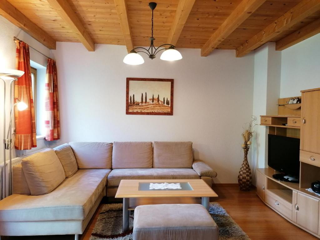 Televízia a/alebo spoločenská miestnosť v ubytovaní Haus zur Mühle
