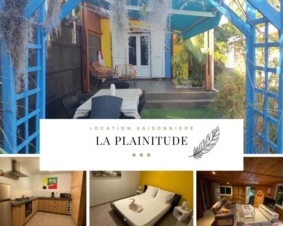 un collage de fotos de una casa con las vacaciones de texto sarasota la en La Plainitude, en Le Bois de Nèfles