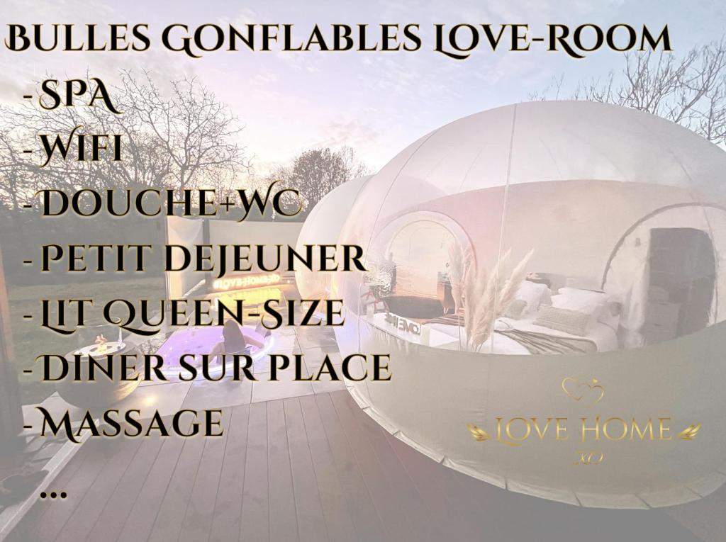 a domed building with the words love room spa with daughter weptic designer at Bulles gonflables Love Room - Love Home XO in Richemont