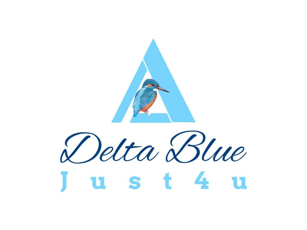 un pájaro de pie en una carta un logotipo en Delta Blue, en Maliuc