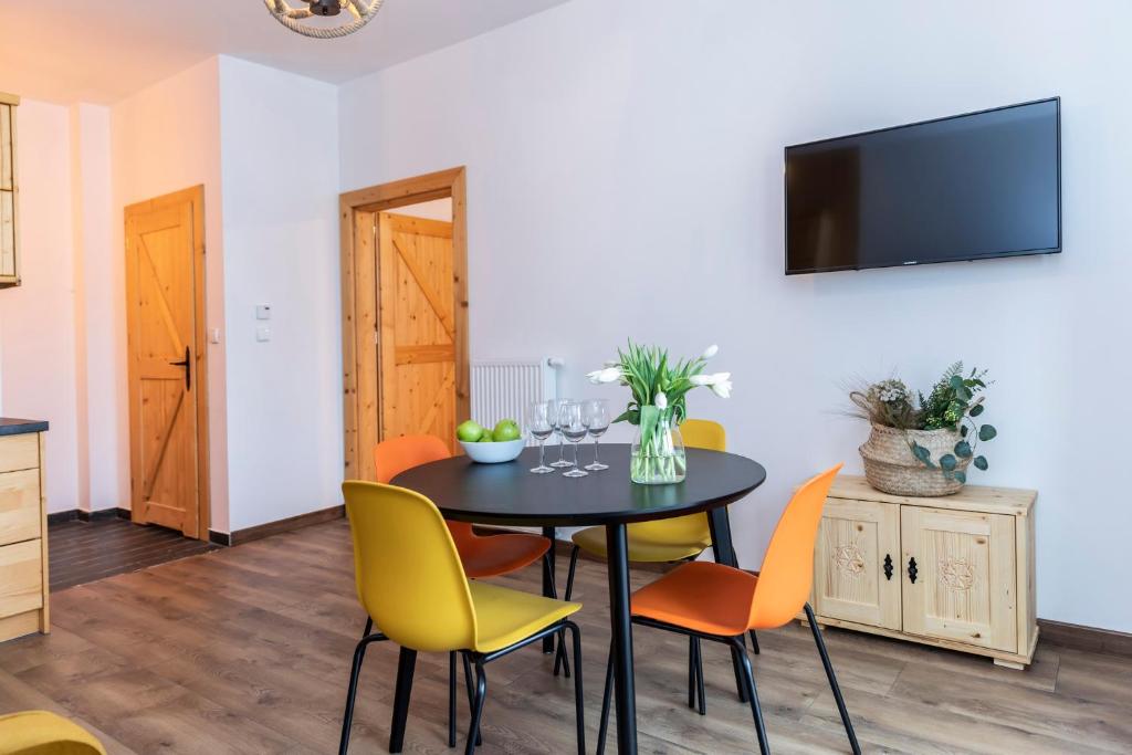 Televízia a/alebo spoločenská miestnosť v ubytovaní udanypobyt Apartamenty Krzeptówki Potok