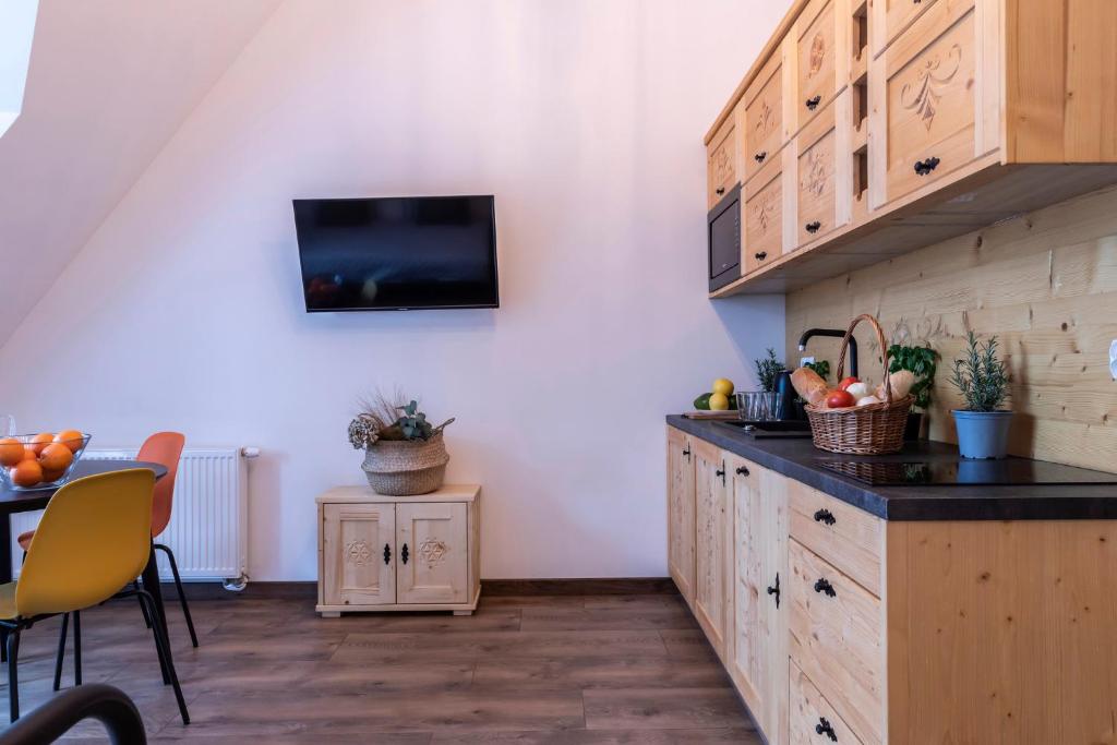 Kuchyňa alebo kuchynka v ubytovaní udanypobyt Apartamenty Krzeptówki Potok