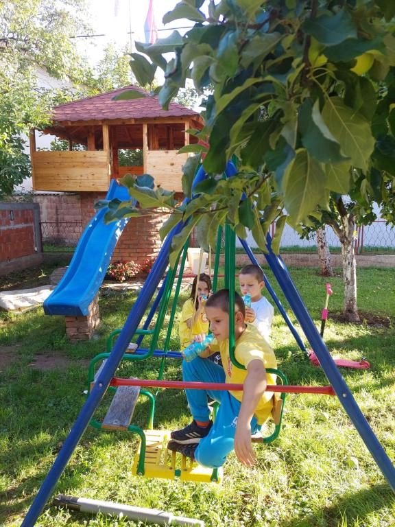 eine Gruppe von Kindern, die auf einem Spielplatz spielen in der Unterkunft Z A M A K in Niška Banja