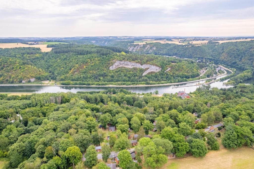 una vista aérea de un río y árboles en Envie de vous évader dans la vallée de la Meuse?, en Hastière-par-delà