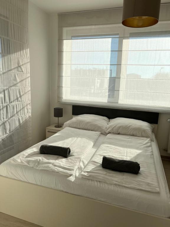 Postel nebo postele na pokoji v ubytování Hatvan Central Apartment