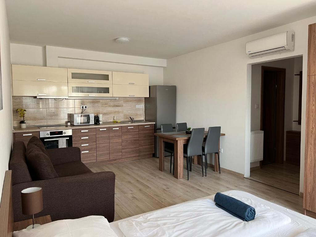 Kuchyň nebo kuchyňský kout v ubytování Hatvan Central Apartment