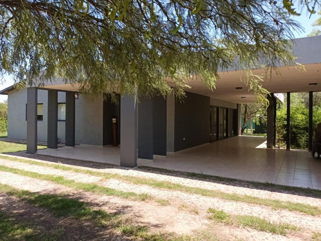 un edificio vacío con un árbol en primer plano en Campo sereno en 