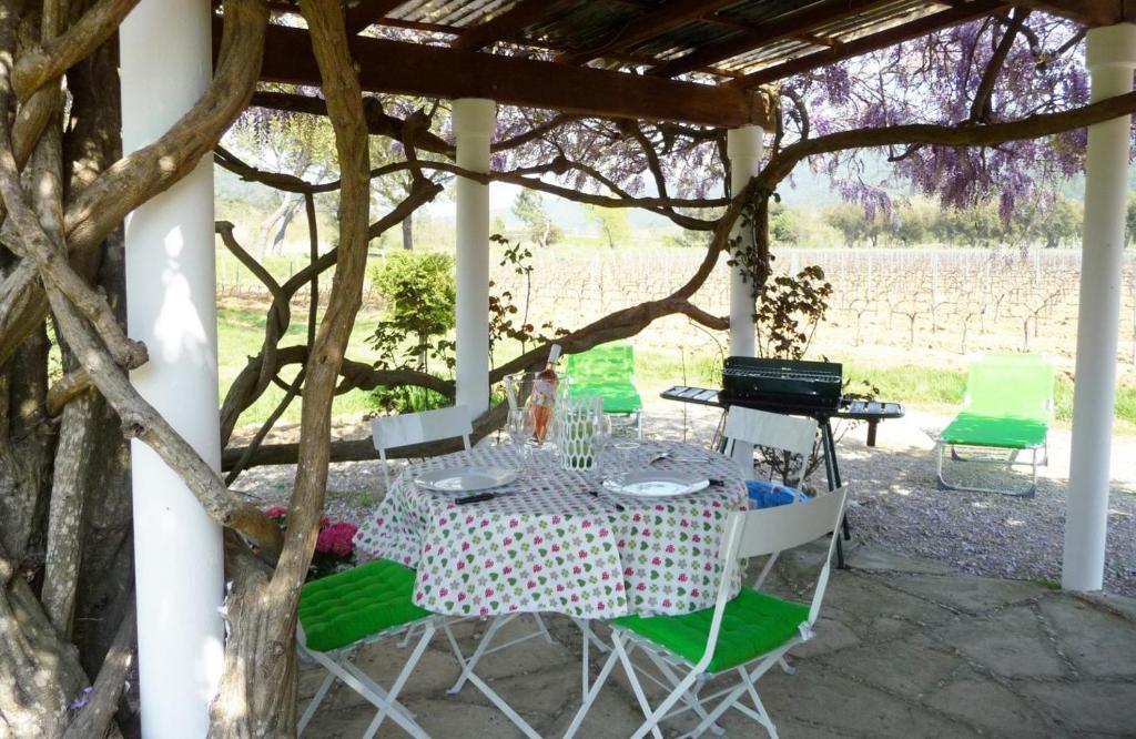 a table and chairs sitting under a gazebo at La bastide neuve - le cabanon in La Môle