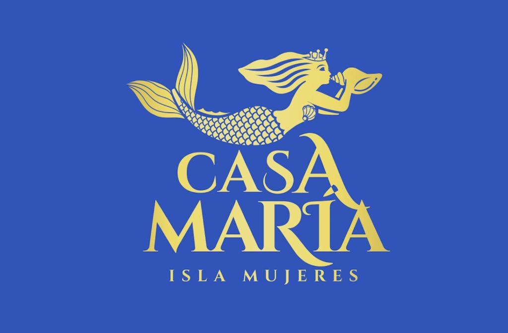 a logo for a company with a mermaid on a blue background at Casa María in Isla Mujeres