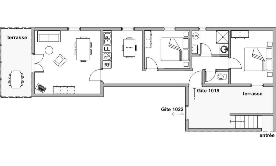 un plan d'étage d'une maison dans l'établissement Ancien corps de ferme renove, à Tavernes