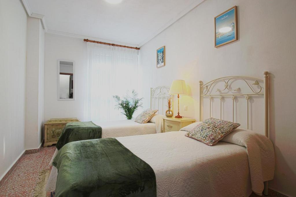 蘇安塞斯的住宿－La Luz de La Concha，一间卧室,配有两张床
