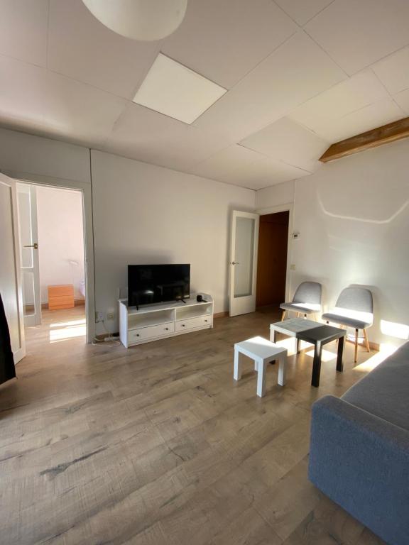 sala de estar con sofá y TV en Apartamento Arce II en al Valle de Benasque, en Castejón de Sos