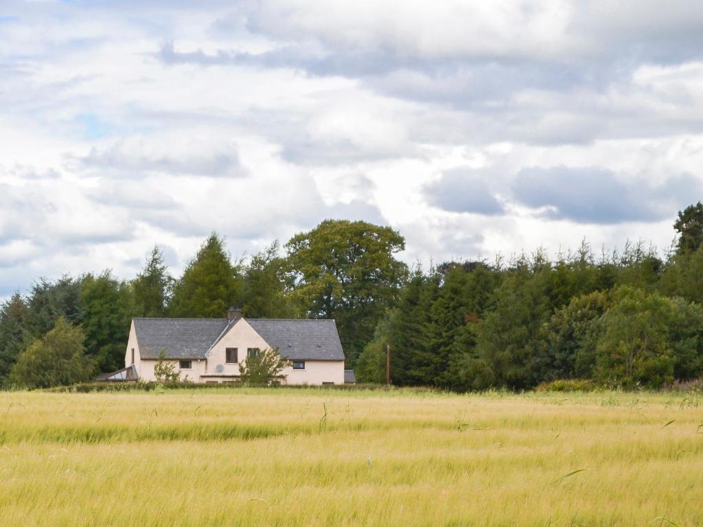 a white house in the middle of a field at Bramble Cottage in Meigle