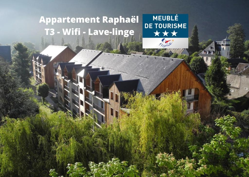an image of a building with the words apartment rental wtfianeiane at T3 Raph & Gab's 3 Etoiles Jardins de Ramel WIFI Lave Linge in Luchon