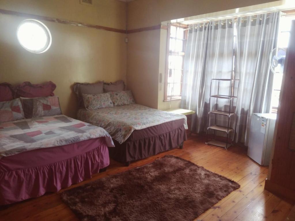 a bedroom with two beds and a window at Alo guesthouse in Pietermaritzburg