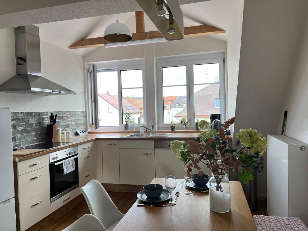 Kuchyň nebo kuchyňský kout v ubytování Schöne Altbauwohnung mit großer Dachterrasse für bis zu 8 Personen