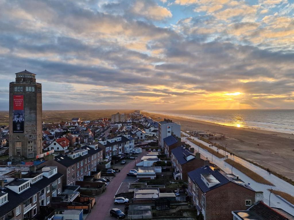 an aerial view of a city with the beach at Beach & Sea view in Zandvoort