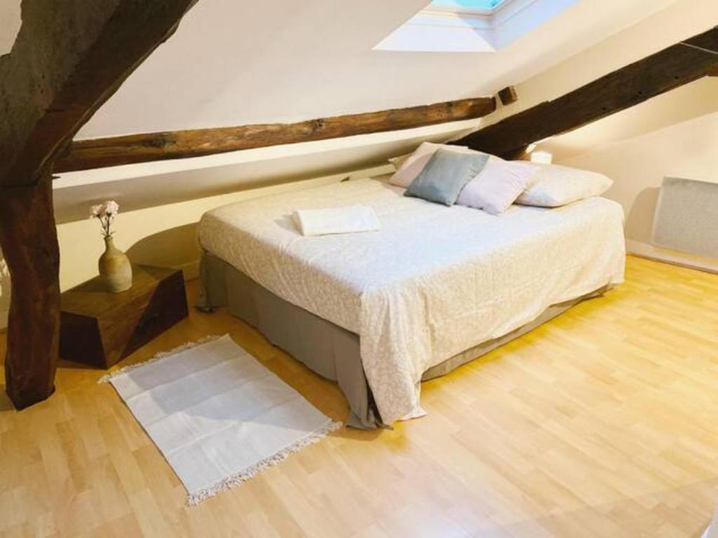 a bedroom with a bed in a attic at Charmant studio au coeur de Blois in Blois