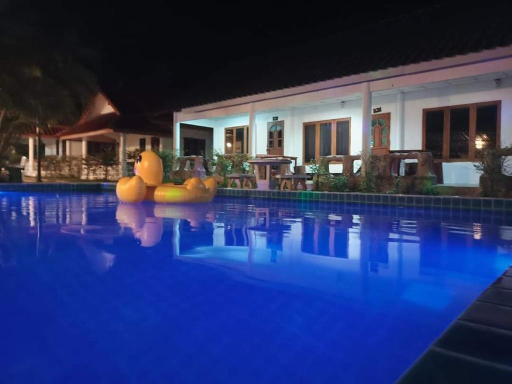 a swimming pool at night with a resort at PaiFamilyRESORT in Pai