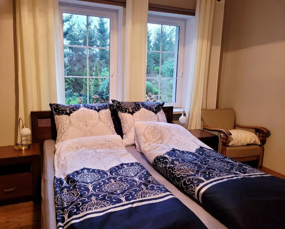 Posteľ alebo postele v izbe v ubytovaní Familienurlaub 8 Personen Ferienhaus Polen Urlaub Insel Wolin Ostsee Ferienwohnung
