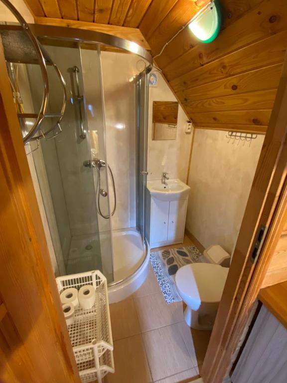 Koupelna v ubytování Domki u Łosia Bieszczady & Sauna