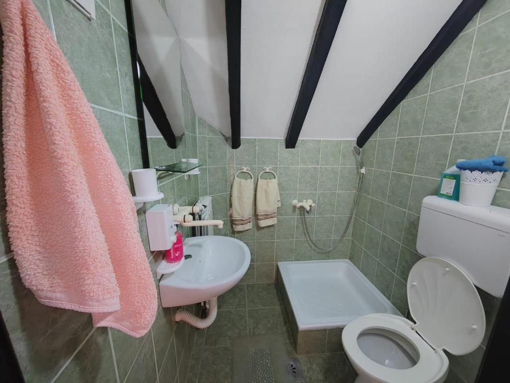 a bathroom with a toilet and a sink at Apartmani Mali Raj Rudnik in Rudnik