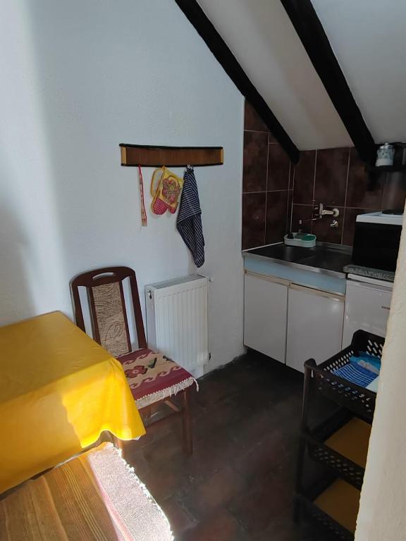 a kitchen with a table and a chair in a room at Apartmani Mali Raj Rudnik in Rudnik