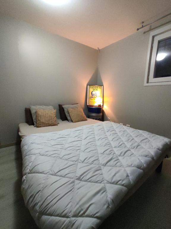 Un pat sau paturi într-o cameră la Chambre privée près du centre de Cosne