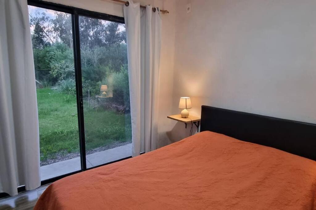 - une chambre avec un lit et une grande fenêtre dans l'établissement Casa muy luminosa , 2 d, à José Ignacio
