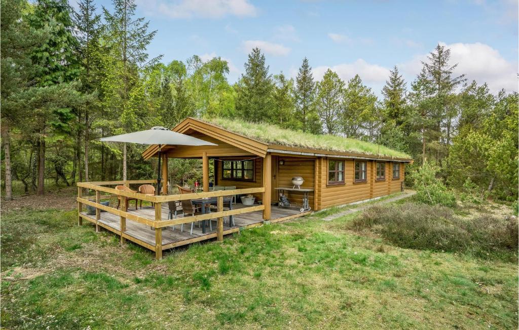 Cabaña de madera con techo de césped en Lovely Home In Hadsund With House A Panoramic View, en Hadsund