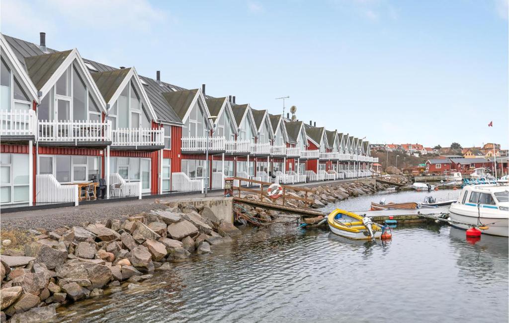 un puerto deportivo con barcos en el agua junto a las casas en Hasle Marina en Hasle